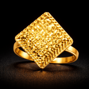 Diamond Shape Textured Gold Statement Ring with Twisted Border