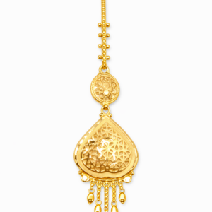 Teardrop Cutwork Floral Gold Mang Tika with Chain Danglers