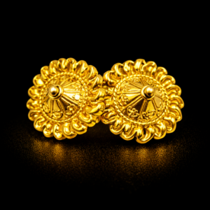 Traditional Gold Plated Sunflower Stud Earrings with Engraved Dome Center