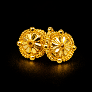 Traditional Gold Plated Sunflower Design Stud Earrings with Beaded Border