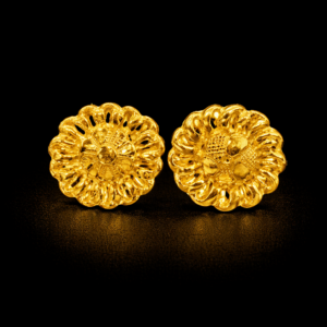 Traditional Gold Plated Floral Sunburst Stud Earrings with Textured Center