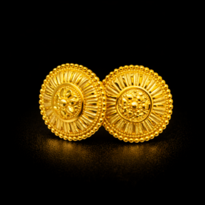 Traditional Gold Plated Radiant Floral Stud Earrings with Beaded Border
