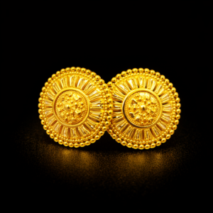 Traditional Gold Plated Sunburst Stud Earrings with Textured Floral Center