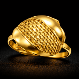 Modern Oval Textured Gold Ring with Dual Polished Frame