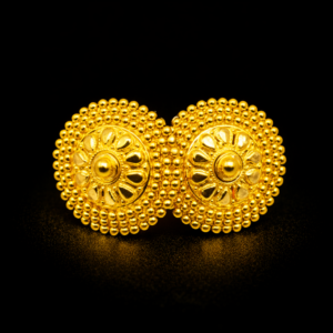 Traditional Gold Plated Floral Stud Earrings with Beaded Halo Design