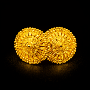 Traditional Gold Plated Sunburst Floral Stud Earrings with Beaded Border