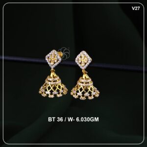 Diamond Cut Jhumka Style Gold Earrings