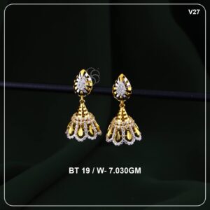 Teardrop Diamond Cut Jhumka Gold Earrings