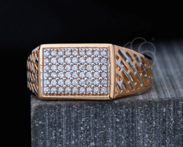 Men’s 18K Rose Gold Ring with Diamond Cut Finish