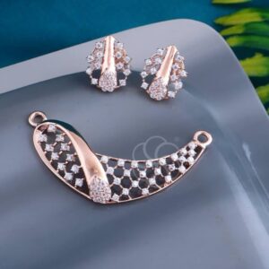 18K Rose Gold Pendant Mangalsutra Set with Earrings