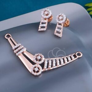 Trendy 18K Rose Gold Mangalsutra with Earrings
