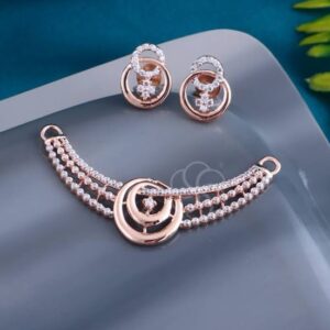 Classy 18K Rose Gold Mangalsutra Set With Earrings